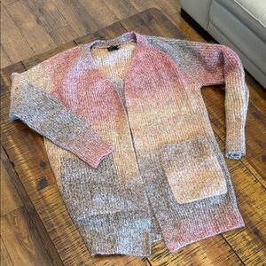 Cozy Multicolor Gradient Open Cardigan - Pink, Peach & Gray